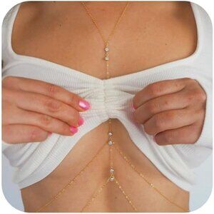 Women A1 Gold Body Chain Rhinestone Silver Bra Lingere Bikini Top Lingerie Chain